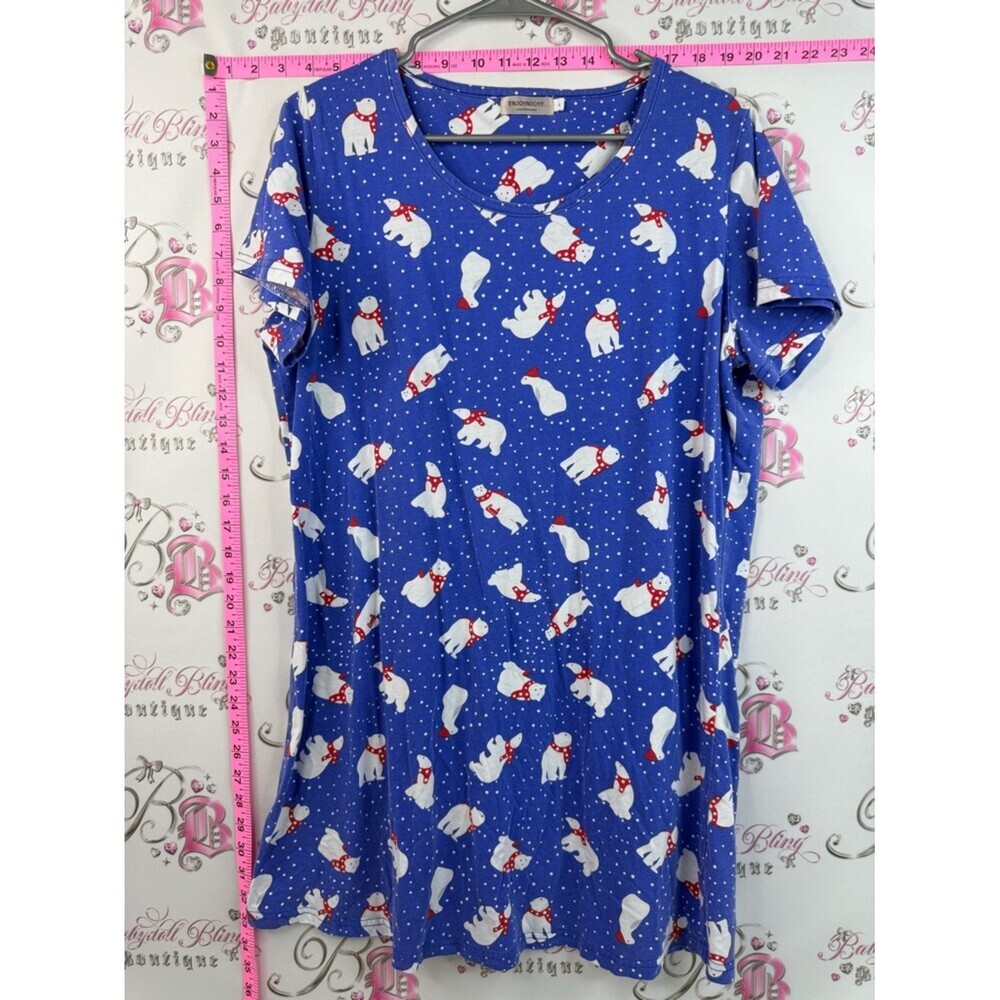 Enjoy night dress bears Blue Polar Bear Print Tee Dress with Scarf Detail